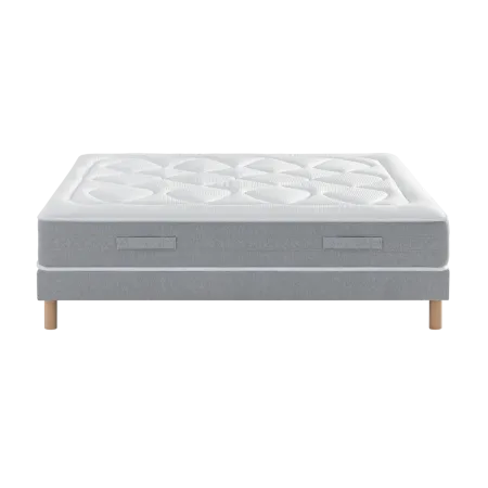 Ensemble Matelas Douces Nuits Mirage Mousse HR 35kg/m3 + Viscoélastique + Sommier Base Ferme